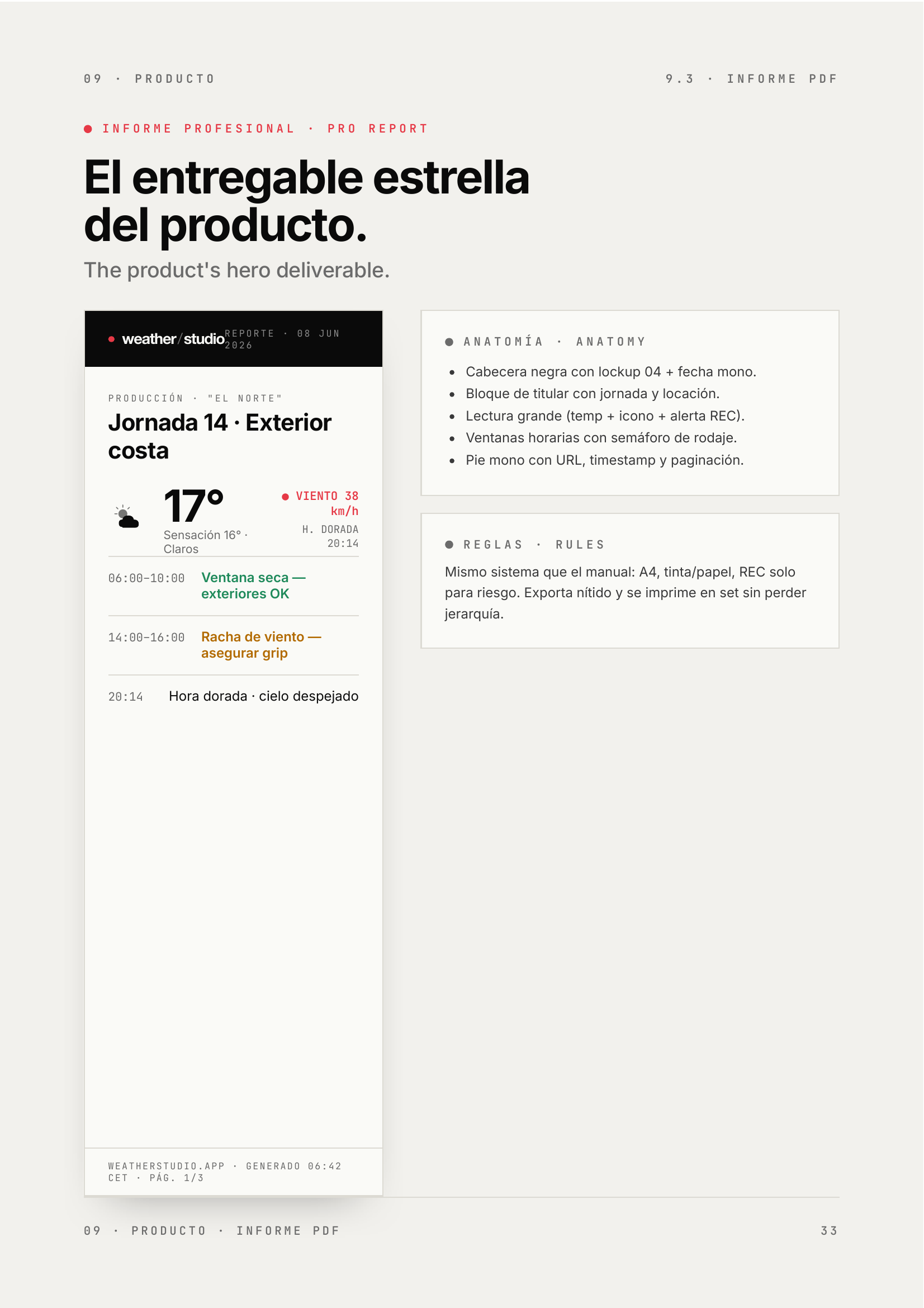 Informe PDF profesional de Weather Studio